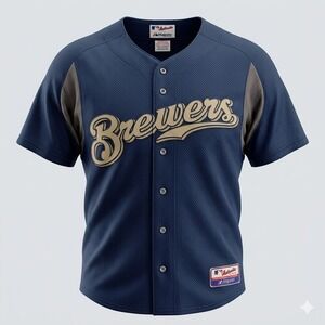 Majestic Milwaukee Brewers MLB Jersey Mens XL Navy Blue Gold Script Vintage #59